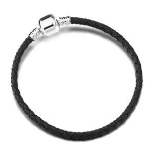 Black Leather Bracelet with Sterling Silver Barrel Clasp - BRAND NEW